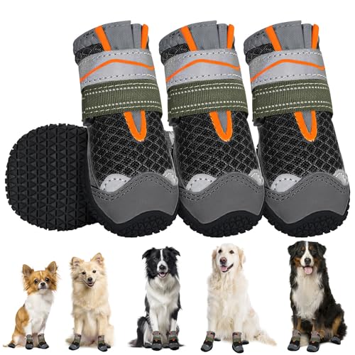 SlowTon Dog Shoes for Large Small Medium Dogs - Breathable Dog Boots for Summer Hot Pavement, Paw Protector for Outdoor Walking Winter Snow, Anti-Slip Rubber Dog Booties for Hardwood Floor (B, 1)