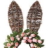Suncalla 14.5 Inch Easter Grapevine Bunny Ears Wreath Accessory with Iron Wire Rattan Wreath Decoration Bunny Ears Decor Accessories Bendable for Front Door Easter Farmhouse Wreaths Accessories