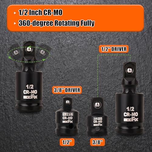 Image of 1 /2 inch Impact Axle Nut Socket Set 10 Pieces, Drive Deep CR-MO 6 Point 30,31,32,33,34,35,36mm Metric Socket, with 3 /8 inch - 1 /2 inch Socket Adapter Set, Universal Joint Socket