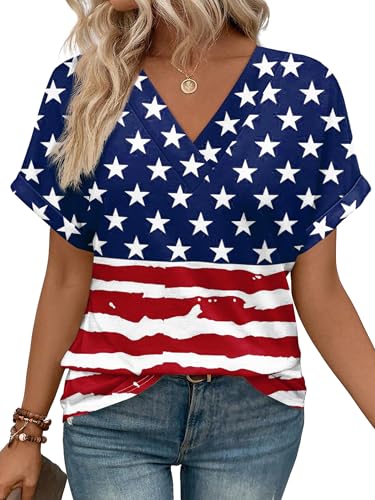 Image of WIHOLL Womens Summer Tops Short Dolman Sleeve Shirts 2026 Fashion V Neck Outfits Clothes