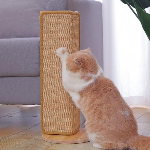 Tiragraffi per gatti in cartone, 52 cm, montaggio a parete, per proteggere il divano angolare, robusto, tiragraffi in sisal con base in legno (kaki)