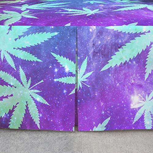Erosebridal Green Weed Decor Bed Skirt Full Size For Boys Women Girls Purple Starry Sky Print Bed Skirts Marijuana Leaves Decor Bedskirt Teens Men Galaxy Print Bedding Set 3Pcs With 2 Pillowcases #TOP3