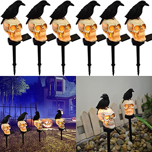 ANTQUE 18.5In Halloween Skull Solar Pathway Lights, 6 Pack Waterproof