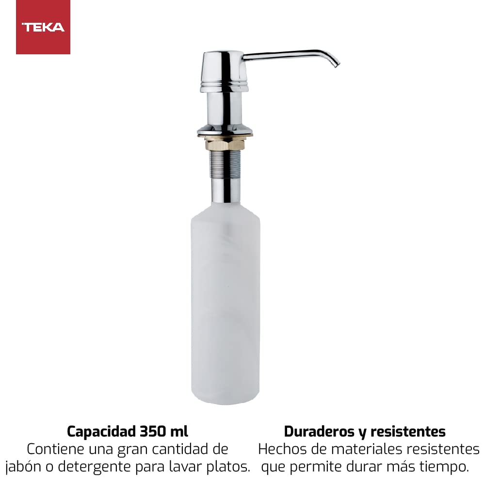 TEKA Dispensador de Jabón para Fregaderos, Capacidad 350 ml, Diseño Que se Adapta a Cualquier Cocina, Facilita el Ahorro de Detergente, Acero Inoxidable