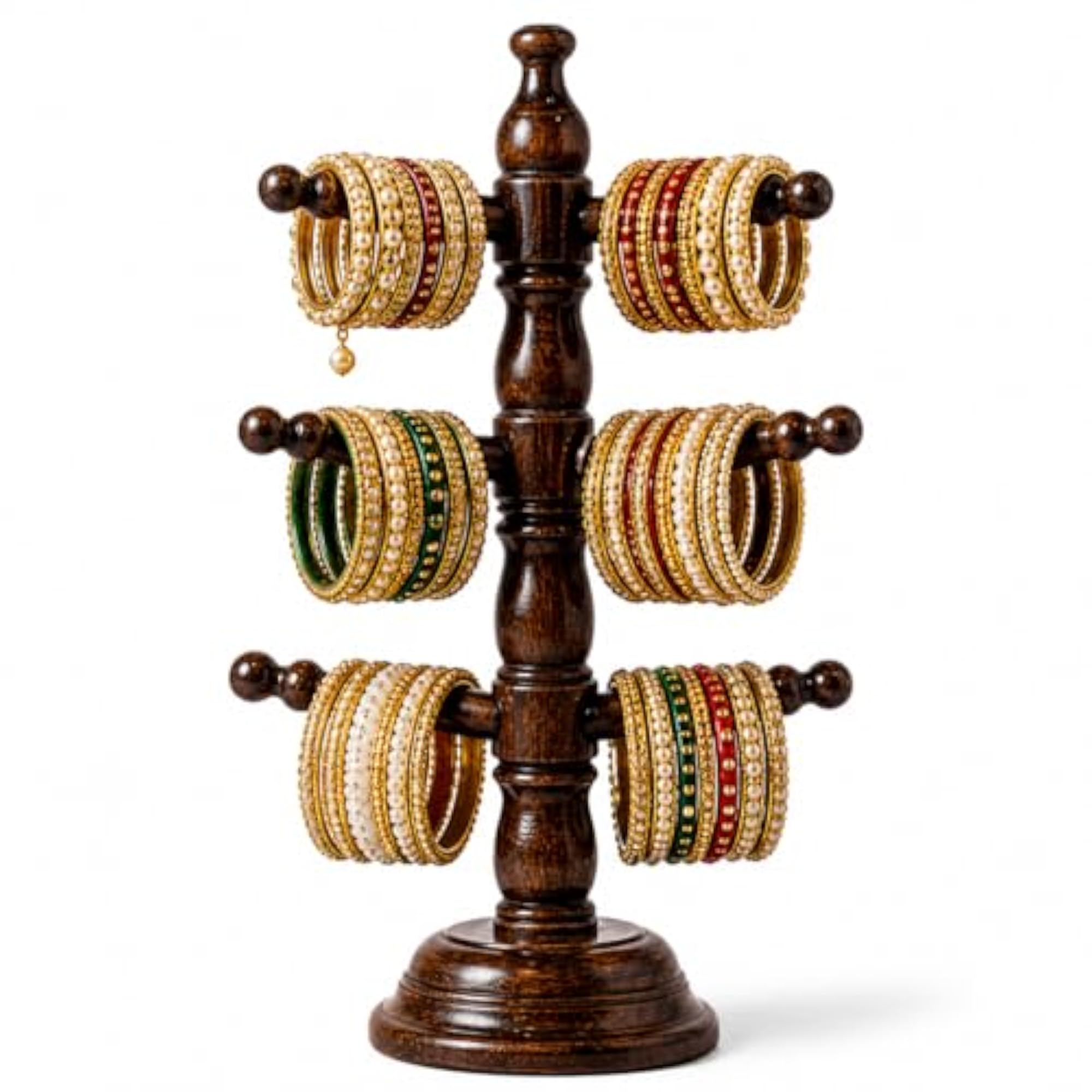 Wooden Bangle Stand for Women, 3-Tier Storage