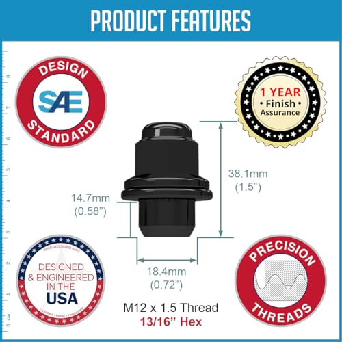 Image of Wheel Accessories Parts 60 Pcs M12x1.5 12x1.5 Thread OEM Factory Style Lug Nuts 1.5 inch Long Black 13 /16 inch 21mm Hex Fits Toyota Camry ｜ Corolla ｜ RAV4 ｜ Tacoma ｜ 90084-94001 ｜ 611-211