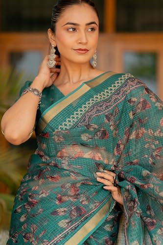 Image of MIRCHI FASHION Lightweight Kota Doria Cotton Saree | Floral Printed Summer Saree for Women | Breathable Ethnic Daily Wear Saree with Blouse Piece
