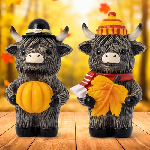 GioXtra Highland Cow Figurines - 2Pcs Halloween Fall...