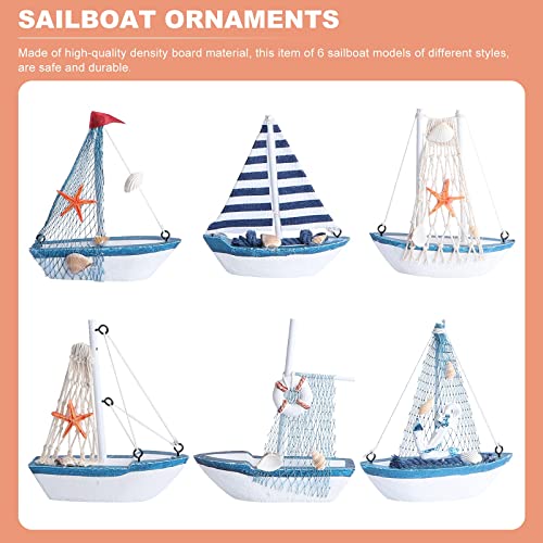 Garneck Didiseaon 6Pcs Wooden Miniature Sailing Boat Mediterranean Style Miniature Mini Sailboat Model Fishing Boat Ornament For Home Nautical Decor (Colorful Random Delivery Style) #TOP2