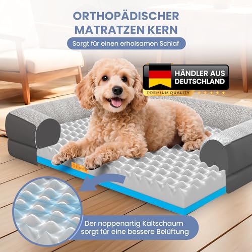 ELONEO orthopädisches Hundebett kleine Hunde - 76x51x17cm, Hundekorb mit Memory Foam, Hundematte wasserdicht und waschbar, Hundekissen, Hundematratze mit weicher Polsterung, grau