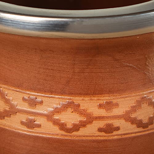 Thebmate Premium Yerba Mate Cup (Mate Gourd) - Crafted Ceramic Teacup – Brown Leather Wrapped Handmade In Uruguay - Mate Cinta Pampa - Cinta Pampa Style (Light Brown) #TOP4