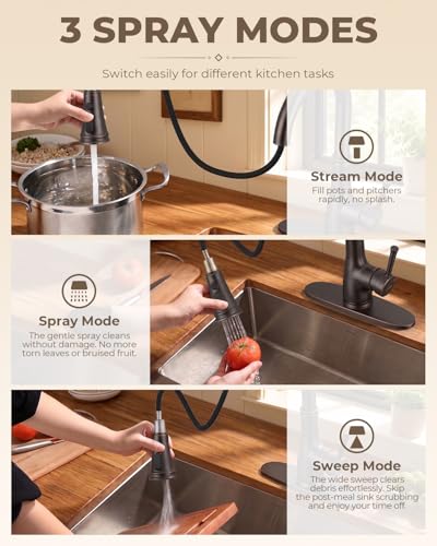 Image of WEWE Vintage Kitchen Faucet with Pull Down Sprayer, Stainless Steel 1 or 3 Hole High Arc Single Handle Antique Sink Faucet for Classic Modern Ktichen, Oil Rubbed Bronze Bar & Prep Sinks