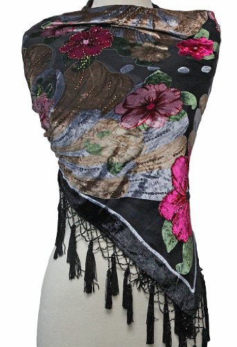 Aris A. 100% Velvet burnout Tropical Floral Square Scarf