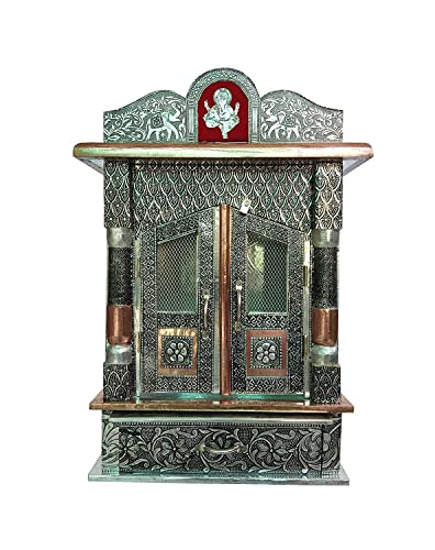 Mandir de templo de aluminio pequeño con puerta para proteger del polvo el altar Pooja