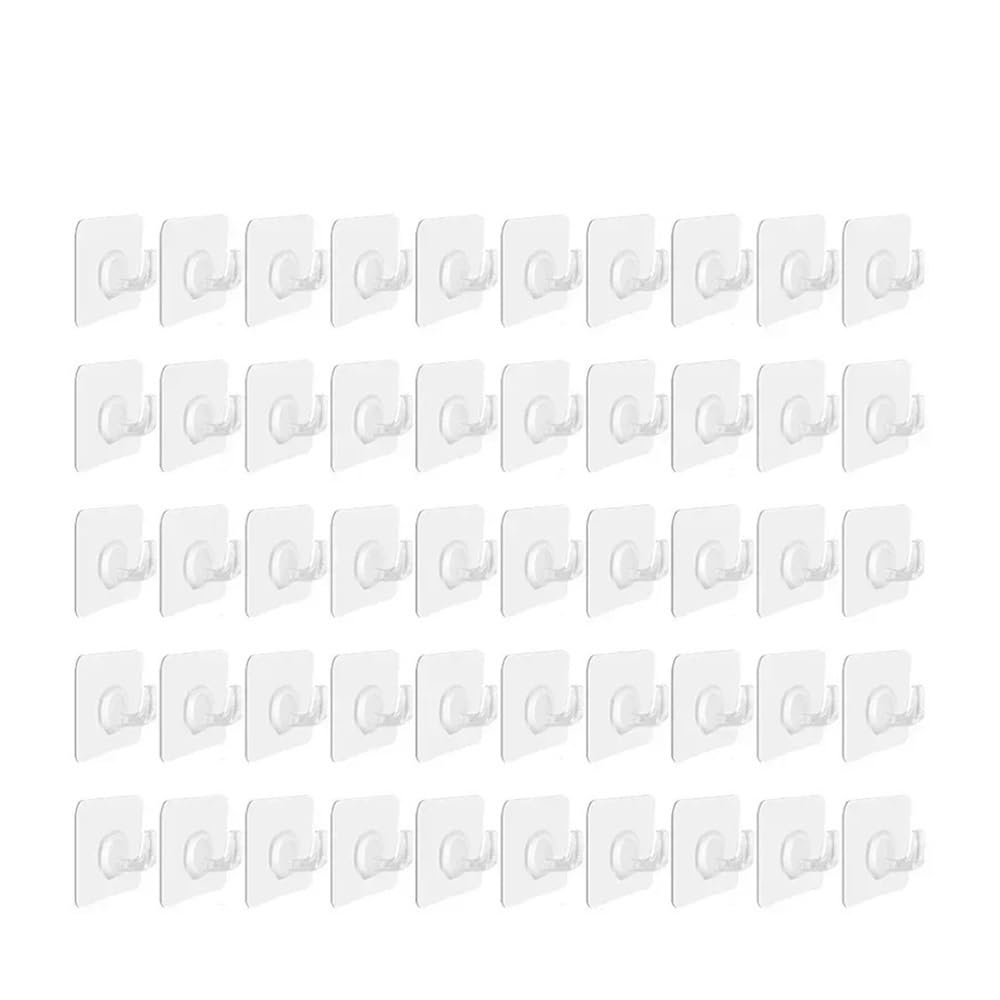Gentryroo 50Pcs Clear Square Adhesive Ring Hook Punch Free Traceless Plastic Hook