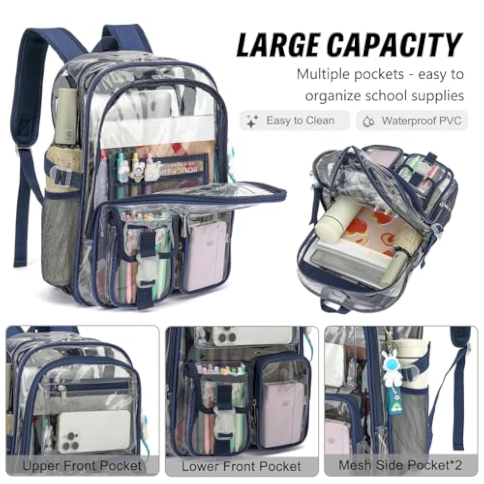 Heavy Duty Clear Transparent Backpack for School and Travel