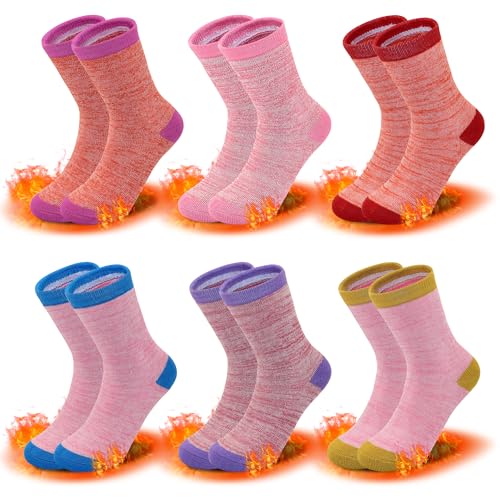 ZERULETS Kids Girls Thermal Socks 6 Pairs Thick Warm Hiking Crew Socks for Girls Kids Boys 10-14 Years