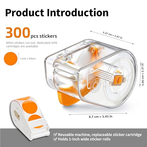 Image of 300 PCS of 1-inch Orange Dot Stickers with Sticker Dispenser, Round Coding Labels Circle Dots Labels Stickers for Office, Classroom,Small Business,Papers