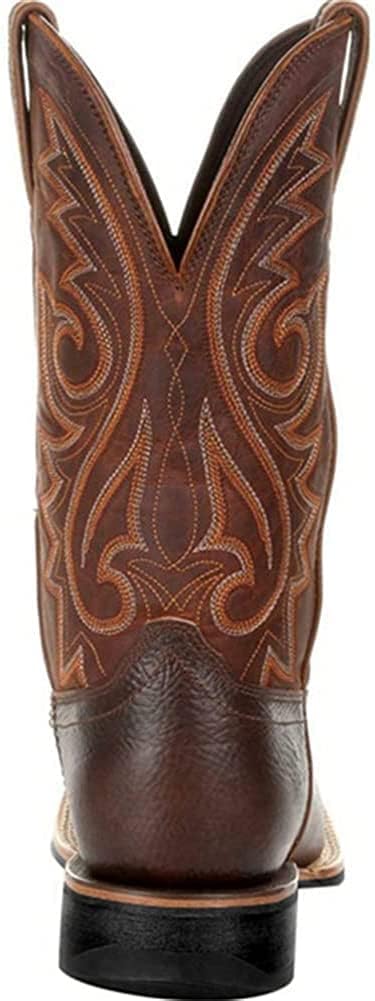 Bottes de cowboy larges classiques vintage mi-mollet, bottes western brodées à bout pointu et talon bloc
