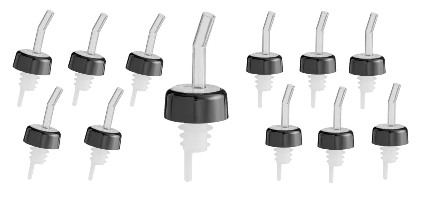 Chabrias Ltd Black Whiskey Gate Spirit Pourers - 12 Pack Clear With Collar | Premium Pour Spouts For Home And Professional Use | Ideal For Restaurants, Bars, Clubs, And Cafes