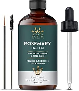 AVD Organics Rosemary Oil for Hair with Biotin – 100% Pure & Natural | Strengthening, Nourishing & Volumizing Hair Oil | Enriched with Jojoba & Castor Oil | Non-GMO – 50ml
