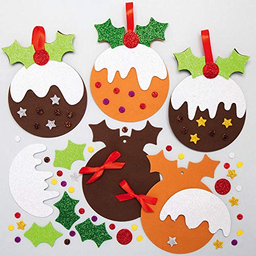 Baker Ross AX344 Christmas Pudding Mix & Match Tree Decoration Kits - Pack of 8, Creative Xmas Art and Craft Supplies for Kids to Make and Decorate