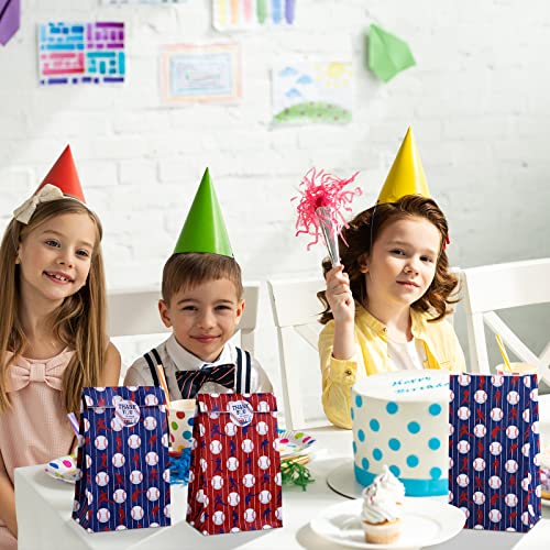 durony 24 Pieces Baseball Party Treat Bags Kraft Paper Bags 9.4 x 5.1 x 3.1 Inch Party Favor Bag Goodie Candy Bag with Stickers for Sports Theme Decorations