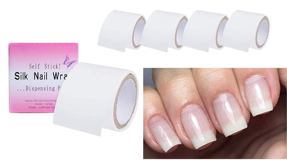 Khazna Nail Repair Fiberglass Silk - 5 Roll Wrap Self Adhesive Anti Damage, DIY Strong Protect, Reinforce Extension Sticker, Protector Art Tool for Home Use or Salon