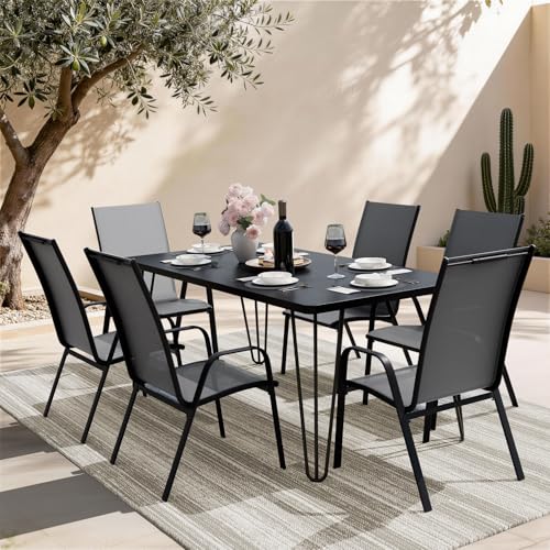 Image of JEAREY Patio Dining Chairs Set of 6, Outdoor Stackable Dining Furniture Set, All Weather Dining Set for Lawn, Garden, Backyard, Poolside, Grey