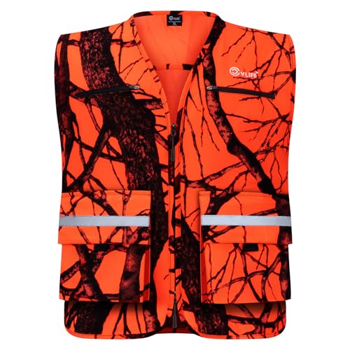 CVLIFE Blaze Orange Hunting Vest with Multi Pockets Hunting Vest for Men Adjustable Hunter Orange Vest High Visibility for Outdoors