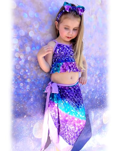 Infant Toddler Baby Girl Two Piece Swimsuit with Cover Up Skirt Ruffle Bathing Suit Bikini Headband Set2