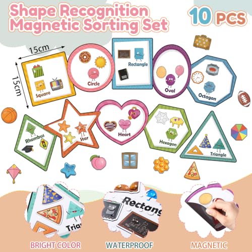 Image of Blosssound 10 Set Magnetic Shape Sorting for Toddler Matching Games Magnet Sorting Mats 30 Everyday Objects Magnets Pieces Learning Toys for Child Learning Shape Game Preschool Classroom (Boho)