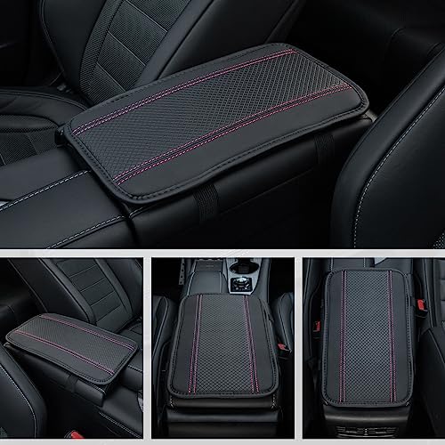 Image of Amiss Car Center Console Pad, Universal Waterproof Car Armrest Seat Box Cover, PU Leather Auto Armrest Cover Protector,Vehicle Interior Accessories fits SUV /Truck /Car (Black-Pink)