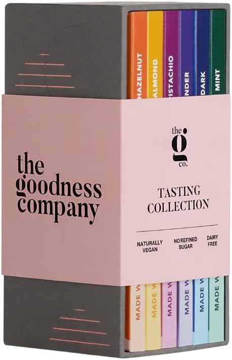 The G Co. Tasting Collection Vegan Chocolates 420g, Gift Box with 6 Exquisite Flavors - Dairy Free, Sweetened with Dates, Healthy, Natural Ingredients - (Pack of 6 x 70g)