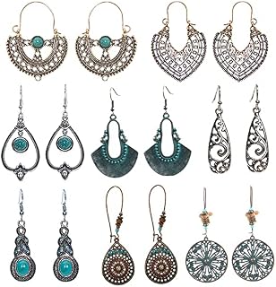 TTDD 8 Pairs Vintage Boho Earrings, Long Hollow Colourful Drop Dangle Waterdrop Retro Bohemian Earring Set for Women, Girls