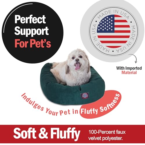 Image of Majestic Pet 24 Inch Micro Velvet Calming Dog Bed Washable - Cozy Soft Round Dog Bed with Spine for Head Support - Fluffy Donut Puppy Mat 24x19x7 (inch) Small - Marine (2025)
