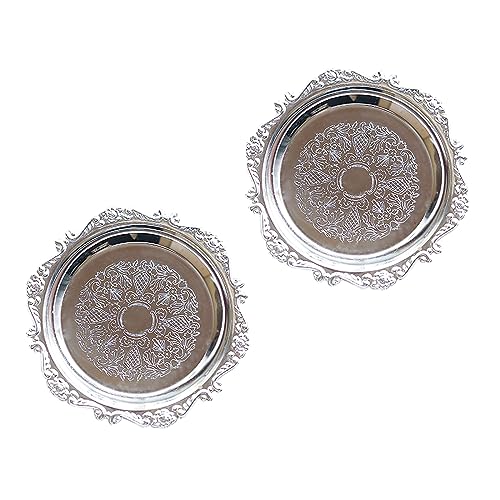 VIKY® 2 Stück Kerzenteller, Kerzenhalter Stumpenkerzen Metall, Kerzenständer Stabkerzen, Runde Kerzenuntersetzer, Rundes Tablett 10cm, Candle Holder für Hochzeit, Festliche Dekoration (Silber)