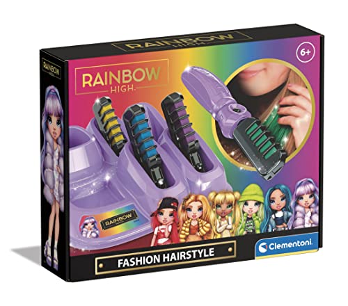 Clementoni - 18709 - Rainbow High - Fashion Hairstyle - Piastra con Colore per Decorazione Capelli, Gesso Pettine per Bambine, Gioco Creativo Bambina 6 Anni