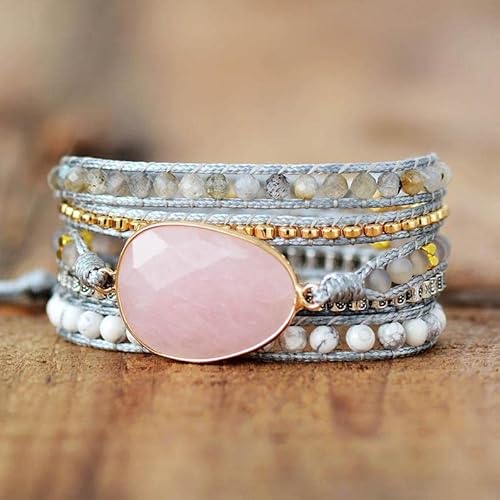Sofiacreations Beaded Bracelets For Women Boho Natural Handmade Crystal Wrap Bracelet Jewelry (Rose Quartz& Crystal) #TOP1