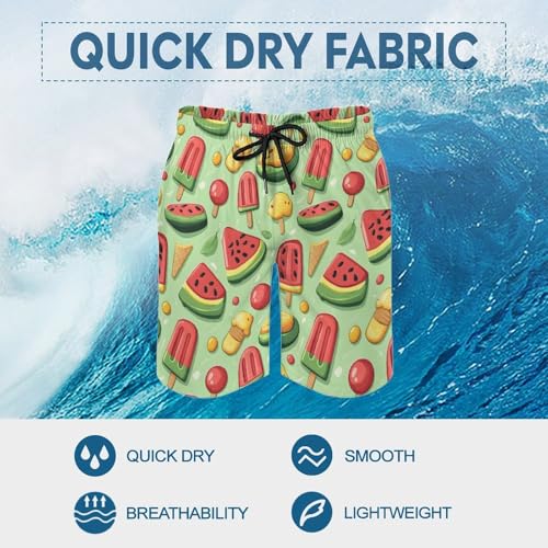 Hawaiian Shorts for Men - Comfy Cartoon Watermelon Ice Pop Print Mens Swim Trunks Bathing Suits with Mesh Lining4