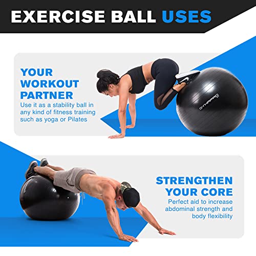 Dynapro Exercise Ball – Extra Thick Eco-Friendly & Anti-Burst Material Supports Over 2200Lbs, Stability Ball For Home, Yoga, Gym Ball, Birthing Ball, Swiss Ball, Physical Therapy (Blue, 55Cm) #TOP2