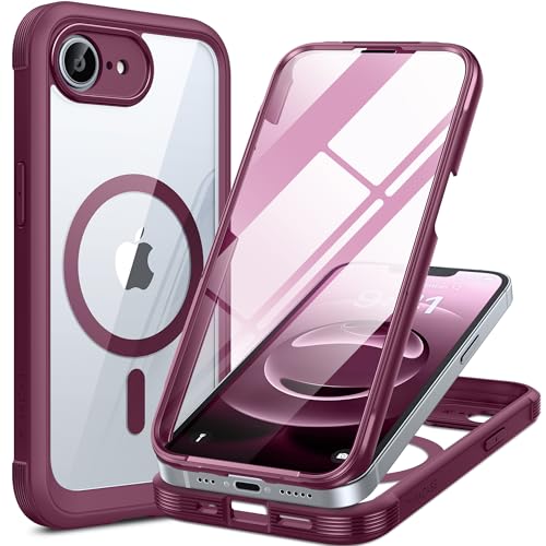 Image of Miracase for Phone 17e Case & iPhone 16e Case, Full-Body Phone with Built-in Glass Screen Protector, [Magnetic with MagSafe] Military Drop Proof 17 E / 16 E Cover Bumper 6.1 inch, Plum