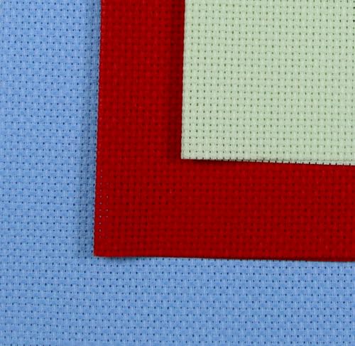 Image of KCS 3 pc of 12 inch x 18 inch 14CT Counted Cotton Aida Cloth Cross Stitch Fabric (Light Blue+Light Green+Red)