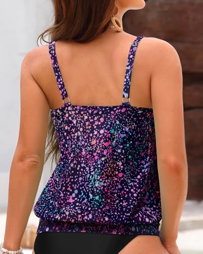 Image of Yonique Womens Blouson Tankini Top No Bottom Loose Fit Swim Top Modest Tank Top