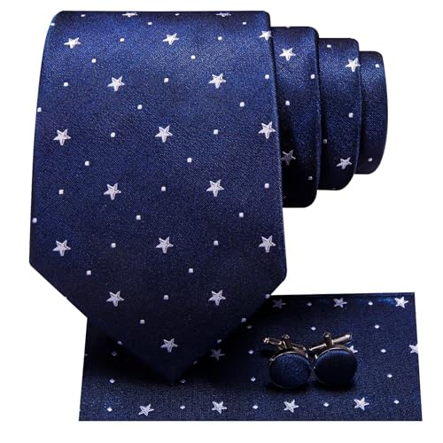 Image of Hi-Tie 70 inches Ties for Men Silk Extra Long Necktie and Pocket Square Cufflinks Set Men Big and Tall Tie Business