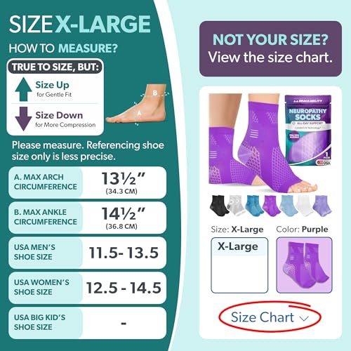 Image of BraceAbility Neuropathy Socks (Pair) - Peripheral Neuritis Compression Diabetic Toeless Foot Sleeves for Nerve Damage Pain in Feet, Ankle Gout, Plantar Fasciitis Relief Brace for Men and Women (XL - Purple)