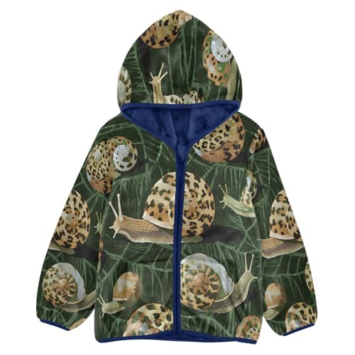 Snail Pattern on Green Toddler Fleece Jacket Girl Boys Hooded Fleece Jacket Coat Warm Outwear Zip-up 3-10T