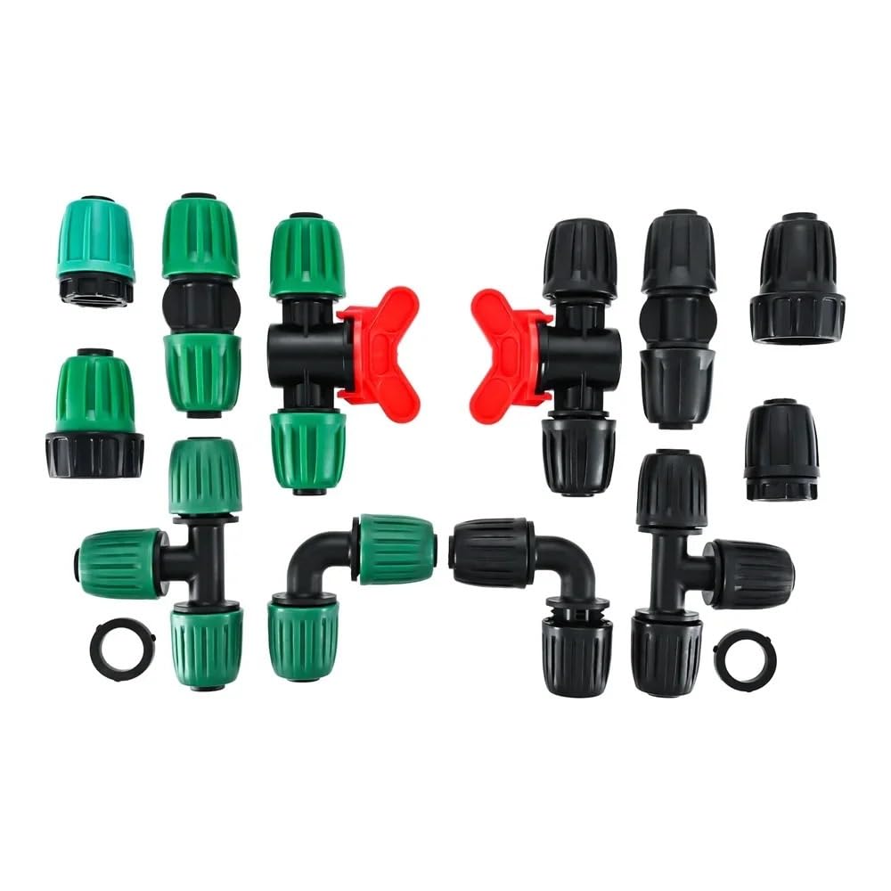 32 pz/set 1/2In per ID Tubi Raccordi 0.6-0.63 OD 16mm Irrigazione a goccia Spinato Bloccato Dadi Connettori Interruttore Tees kit di accoppiamento