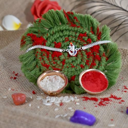 Image of Oblivion Multicolour Rakhi Set of 2 with 4 Unscented Candles, Silver Colour Coin and Greeting Card for Raksha Bandhan
