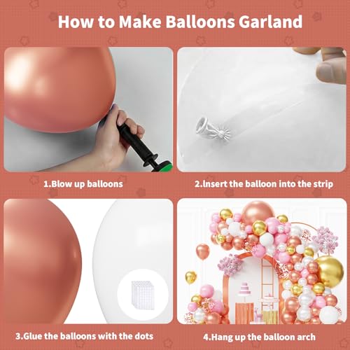 Image of Rose Gold Balloons Arch Kit,130pcs Pearl Metallic Rose Gold Balloon Garland,Different Sizes White and Gold Latex Balloons for Wedding Bridal Baby Shower Birthday Party Decorations for Women